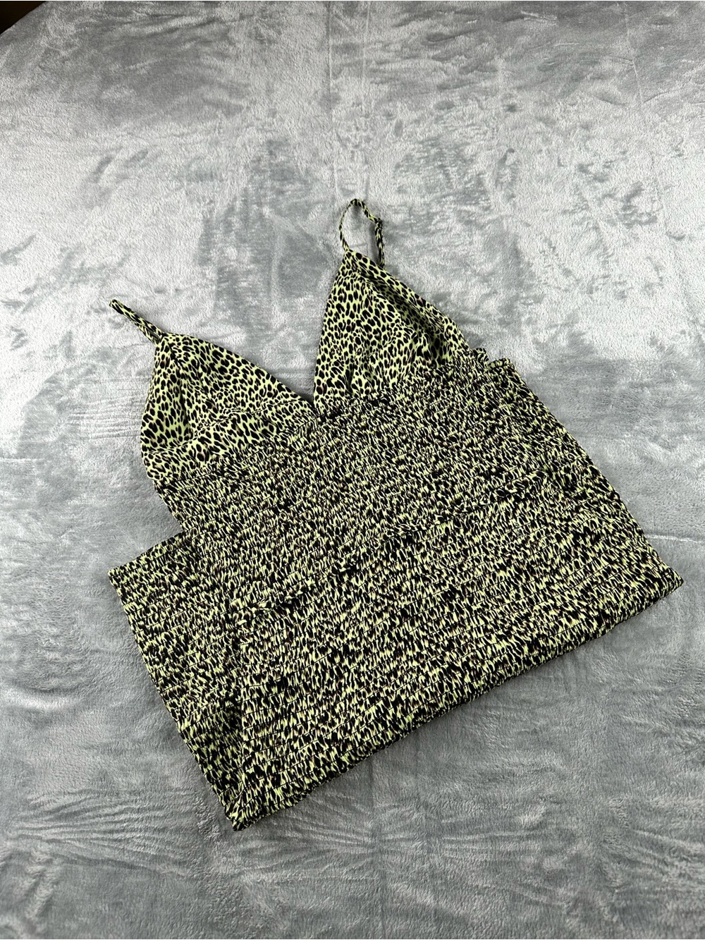 AFRM Leopard Print Smocked Mini Dress Green Y2K Bodycon - Picture 10 of 13